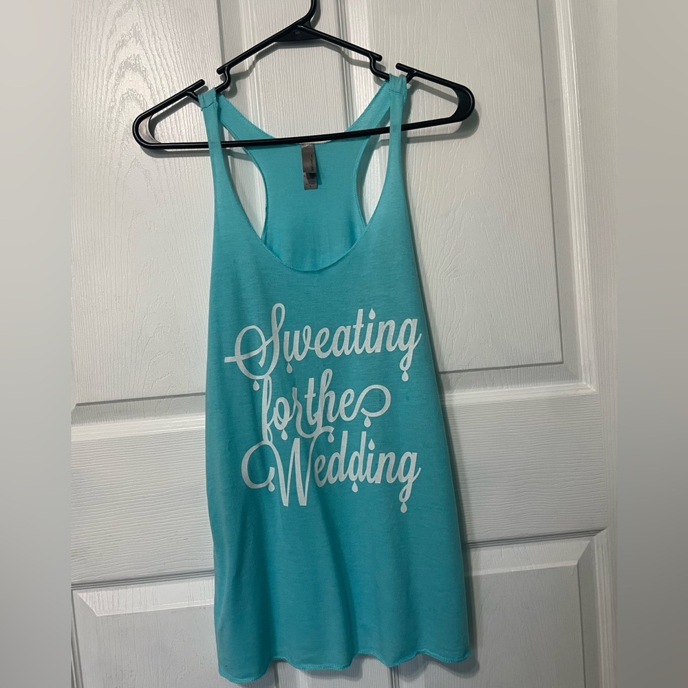 Next Level Apparel Turquoise Racerback Tank with White Script